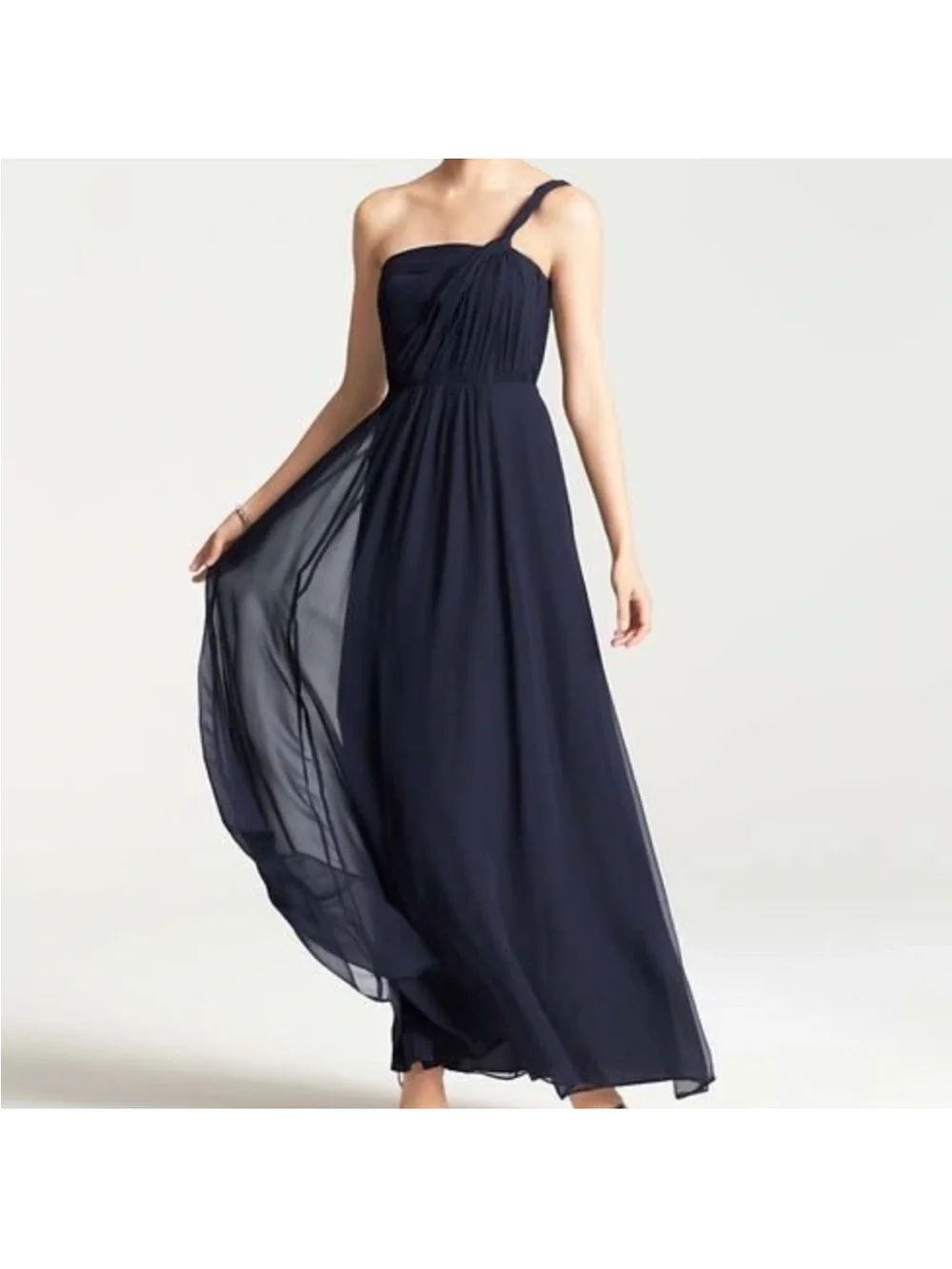 Ann Taylor Black Silk One Shoulder Maxi Dress Size 4